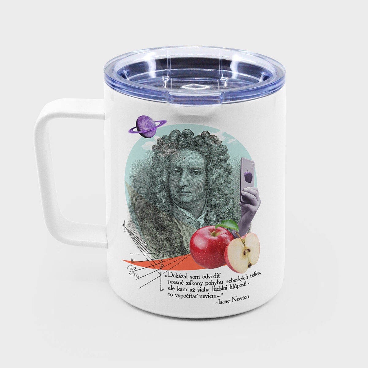 Nerezový termohrnček Newton o ľudskej hlúposti