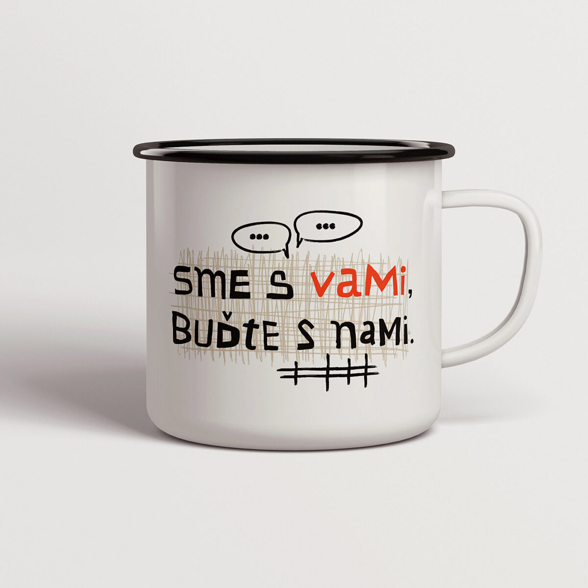 Smaltovaný hrnček Sme s vami, buďte s nami