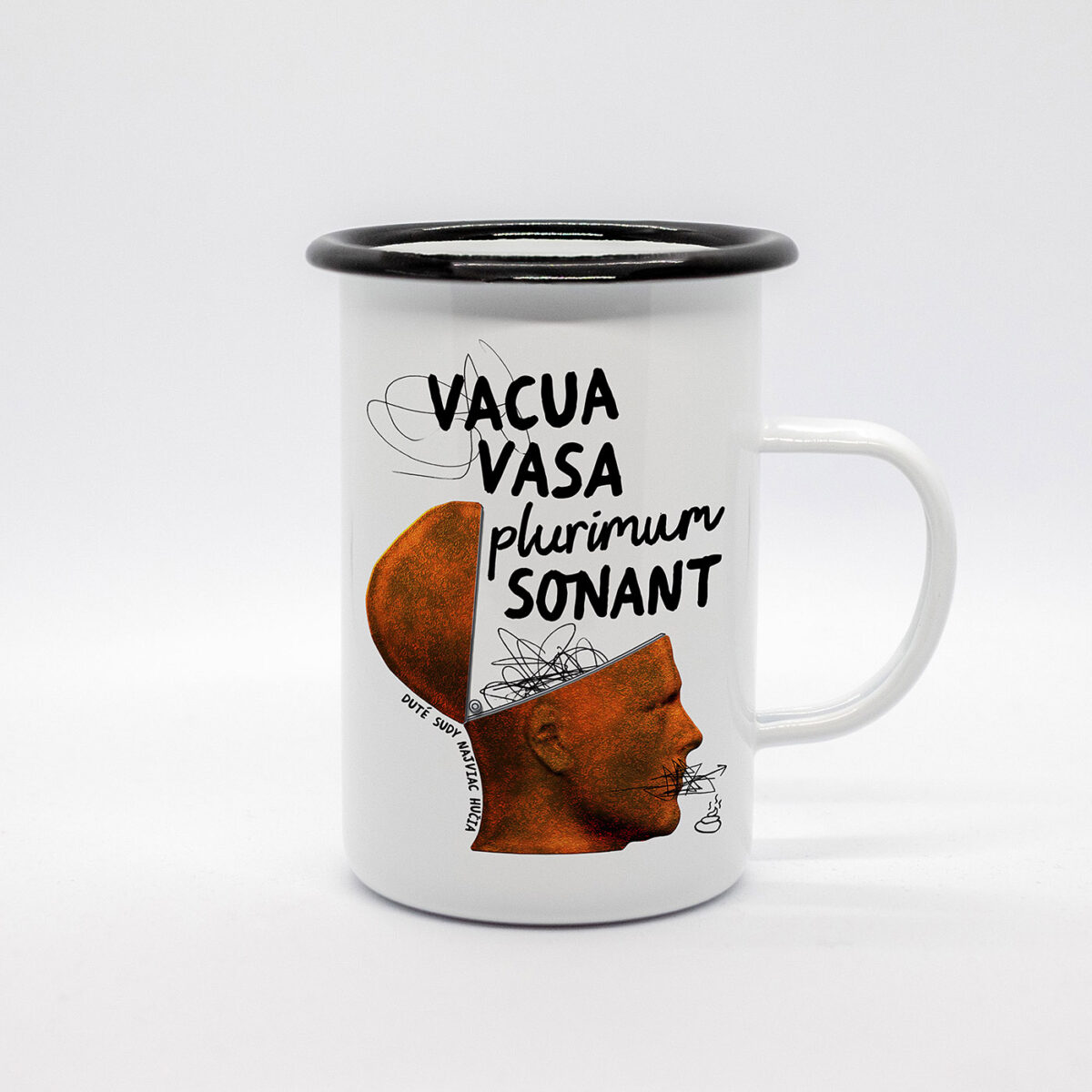 Smaltovaný hrnček vysoký Vacua vasa plurimum sonant